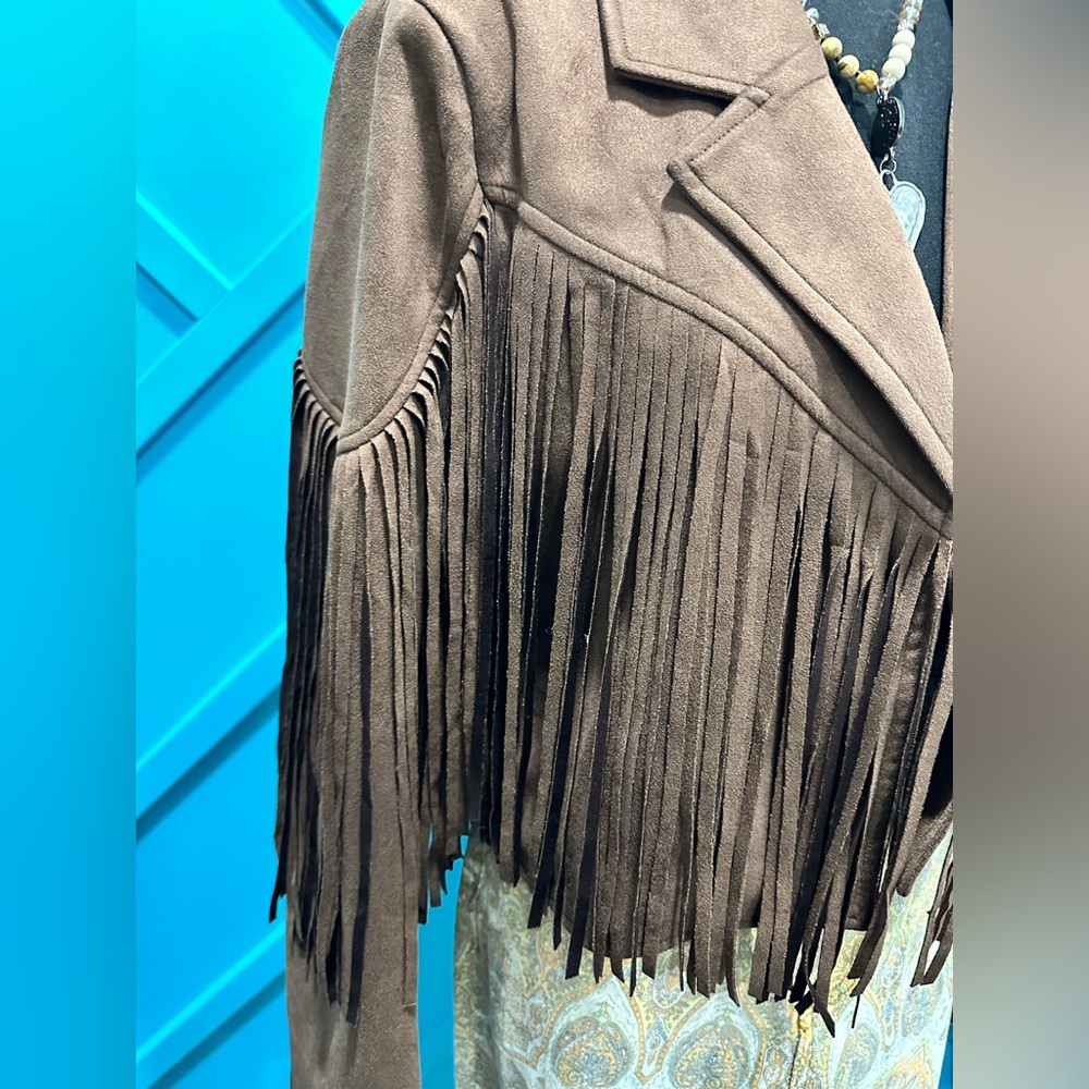Saints & Hearts Brown Fringe Women's Suede Jacket - Picture 3 of 8